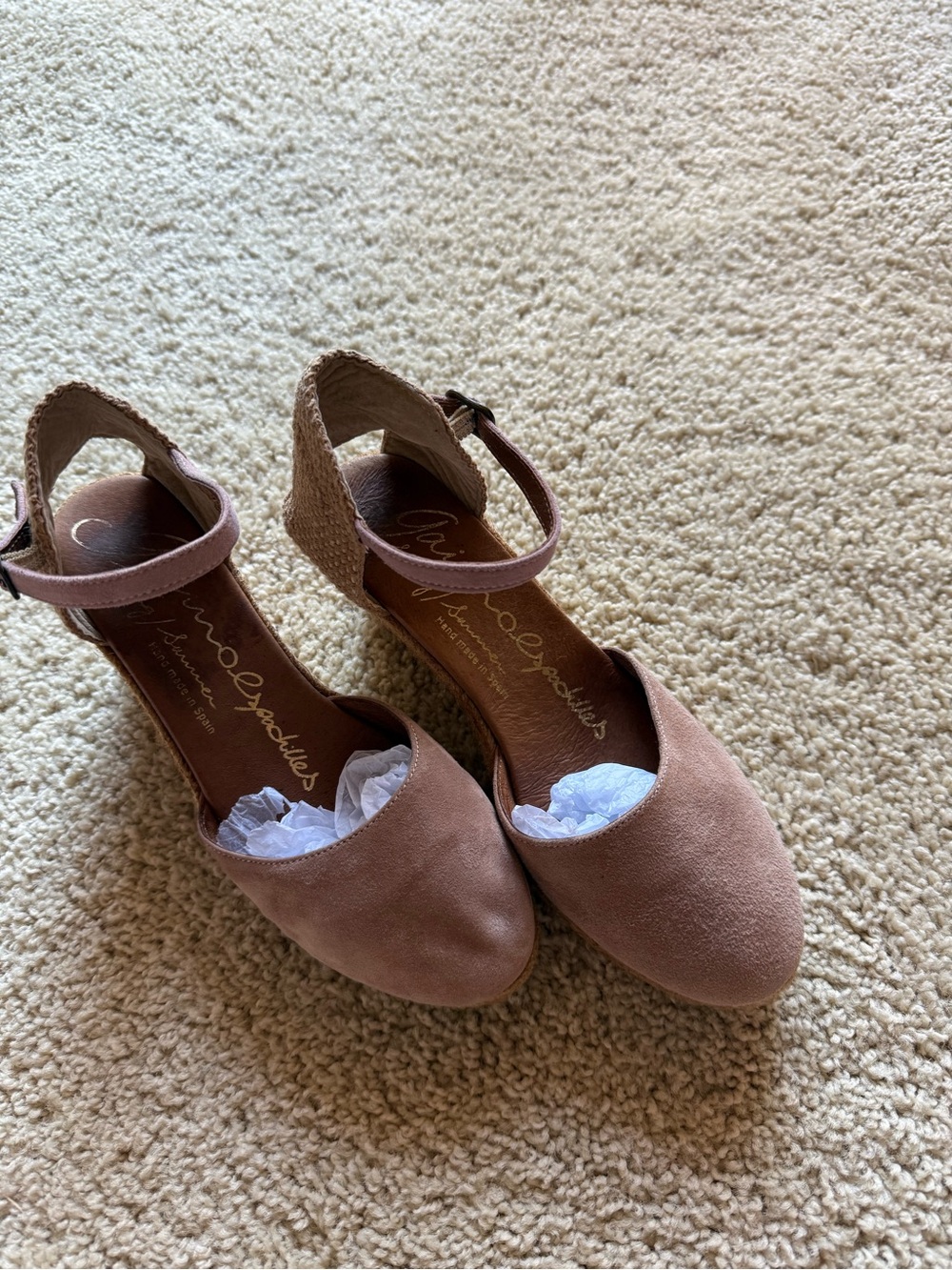 Gaimo Spain Suede Closed Toe Espadrille Wedges Mauve Pink Womens US 7.5 Vacation
